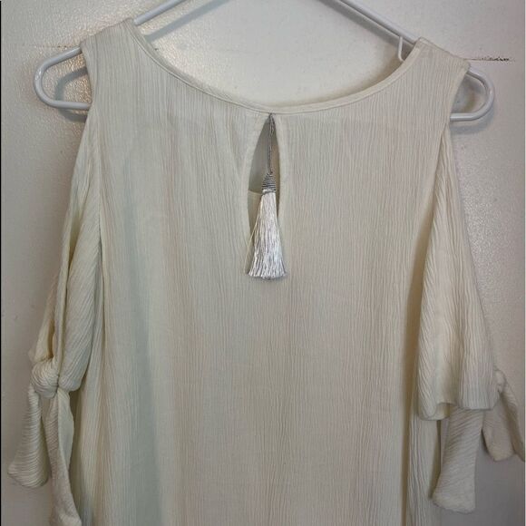 SOFT SURROUNDINGS White Destin Gauze Cold Shoulder Pockets MIDI Dress.Size XS - Picture 7 of 14